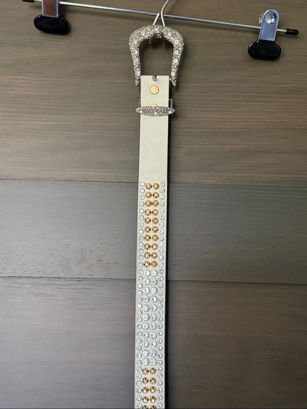 Vintage B.B. Simon Crystal-Embellished White Women's Belt with Gold Accents